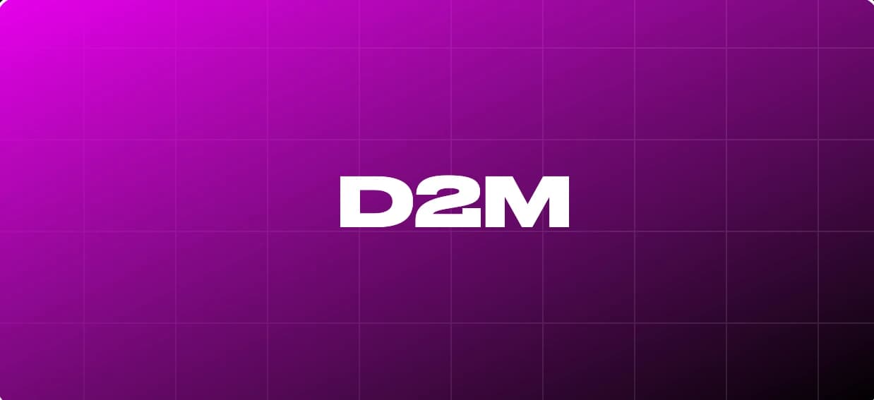 D2M logo on a magenta gradient grid
