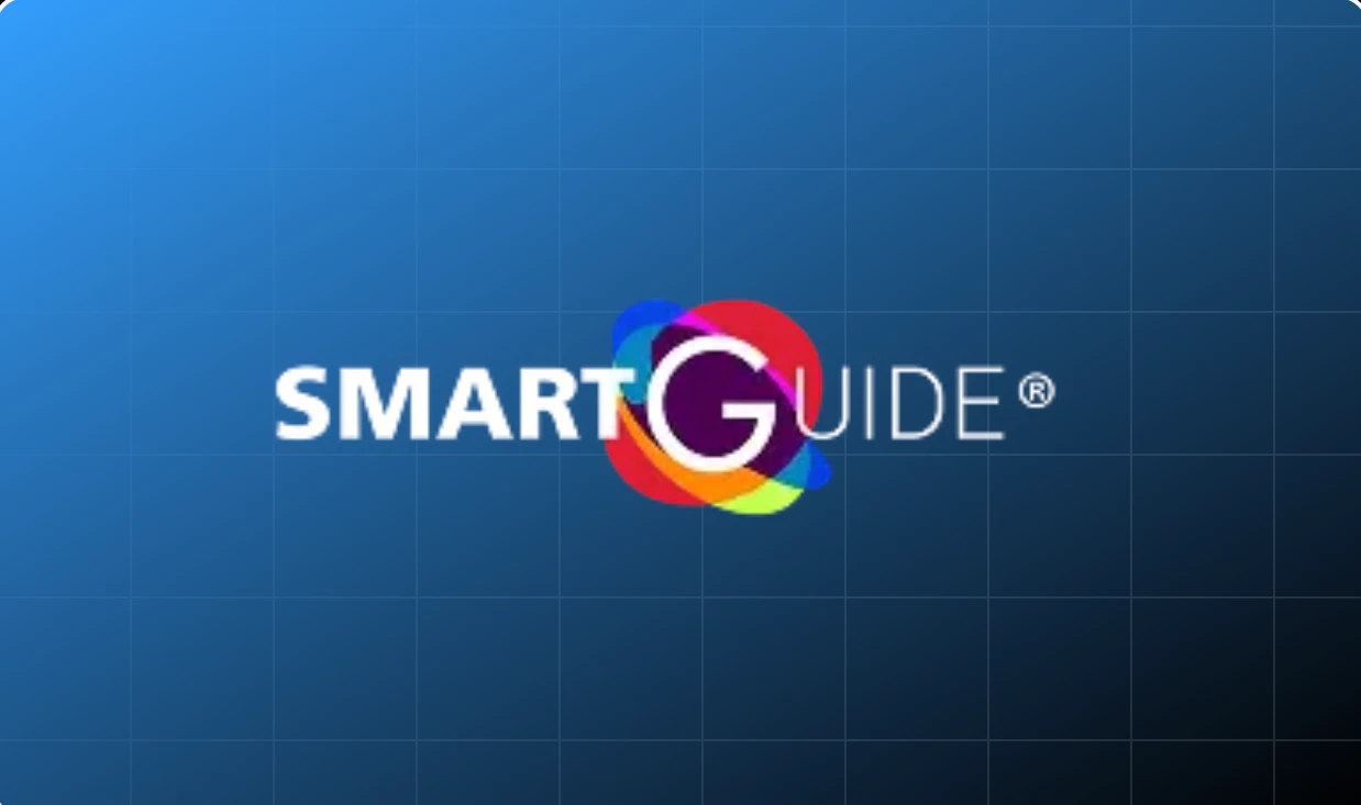 SmartGuide logo on a blue gradient grid