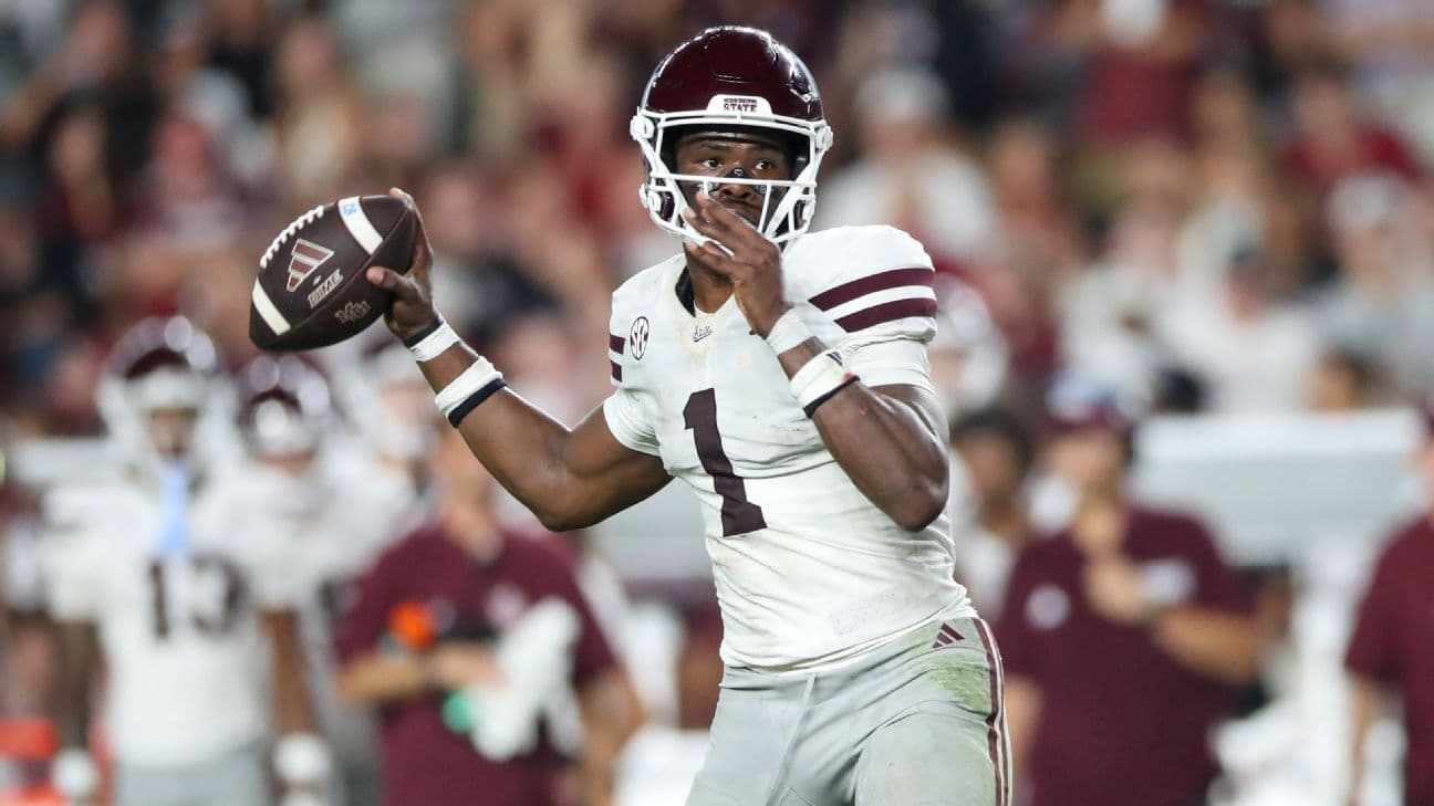 Mississippi State quarterback Kamario Taylor (1) drops back for a pass during the second half of an NCAA college football game against South Carolina Saturday, Sept. 19, 2026, in Columbia, S.C.